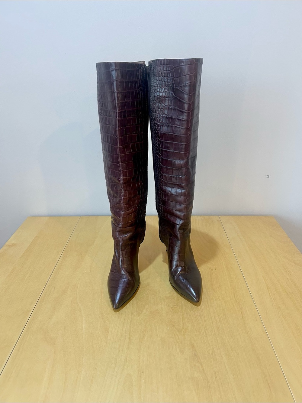 Paris Texas Mock Croc Stilletto Pointed-Toe Knee Boots, Sz EU 39, US 9 - Picture 2 of 11
